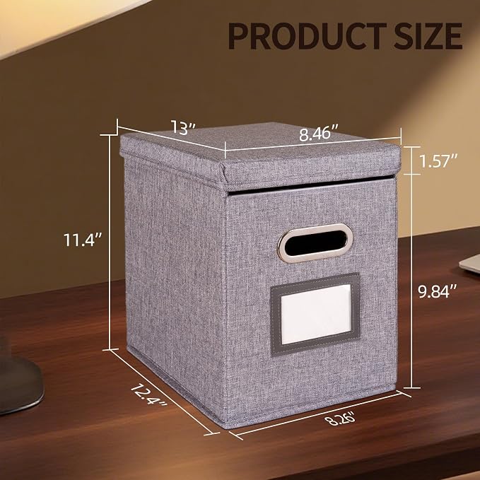 2 Pack Hanging File Folders Organizer with Lid, Letter Size Fabric File Storage Box Collapsible, Portable Office Document Holder with Metal Handle, Smooth PVC Rails, Gray - Image 6