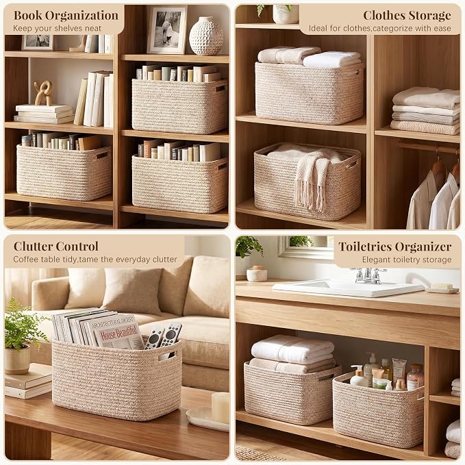 OIASKET 4Packs Natural Cotton Rope Storage Baskets for Organizing Toys, Clothes, Towels & Books, Soft Versatile Organizers for Shelves, Home Decorative Bins, 13''Lx9''Wx7.8''H, Brown - Image 5