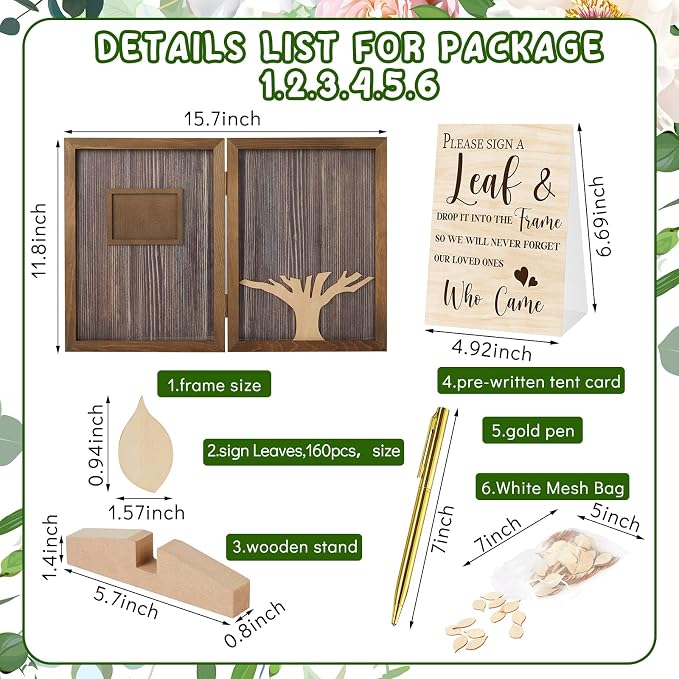 Gueevin 164 Pcs Wedding Decorations Favors Wedding Guest Book Alternatives | Alternative Sign in with 160 Wooden Leaves, Baby Shower Bridal Reception, Photo Display, Rustic Keepsake - Image 2