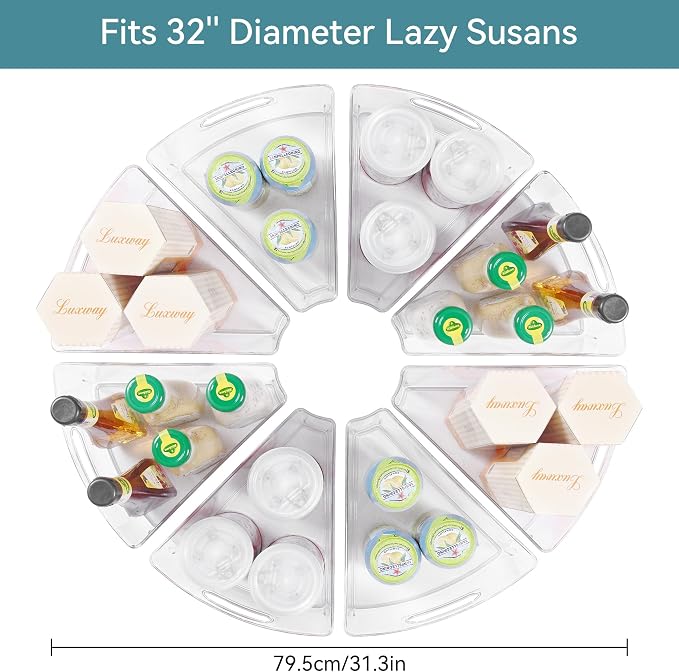 Oubonun Lazy Susan Cabinet Organizer Bins for Kitchen 8 Pack, 1/8 Wedge | For 32 4" Deep Wedge Bins with Handles and Matte Non-Slip Bottoms, Pantry Items Organized, Food Safe BAP-Free Plastic - Image 2