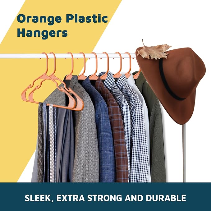 Lifemaster Plastic Clothes Hangers – Heavy Duty Hanger Set, for Organizing Clothes, Dresses, and Coat, Holds Up to 5 lbs, Space-Saving Hangers with Non-Slip Shoulder Grooves, Pack of 10, Orange - Image 9