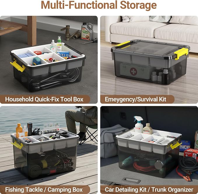 20Qt Stackable Storage Bins with Lids Trays Craft Box Organizers, 1Pack,GY | Clear Plastic Latching Boxes Organizers with Dividers Portable Containers for Arts & Crafts, Home Office Classroom Car Trunk - Image 5