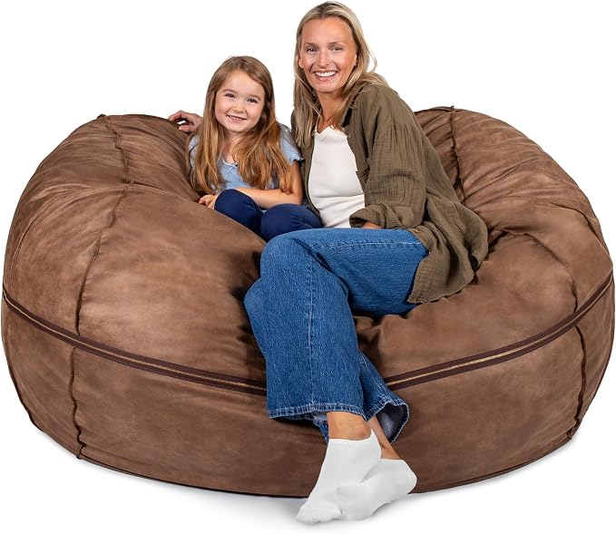 Big Joe Fuf 7Ft Giant Foam Bean Bag Chair, Oversized Couch with Removable Cover for Kids, Teens, Adults, Coffee Soft Vegan Leather, 7 Foot | Premium Shredded Foam Filled, Soft Vegan Leather, Adult-Sized Comfortable Seating, Supports Up to 300 lbs by BigJoe
