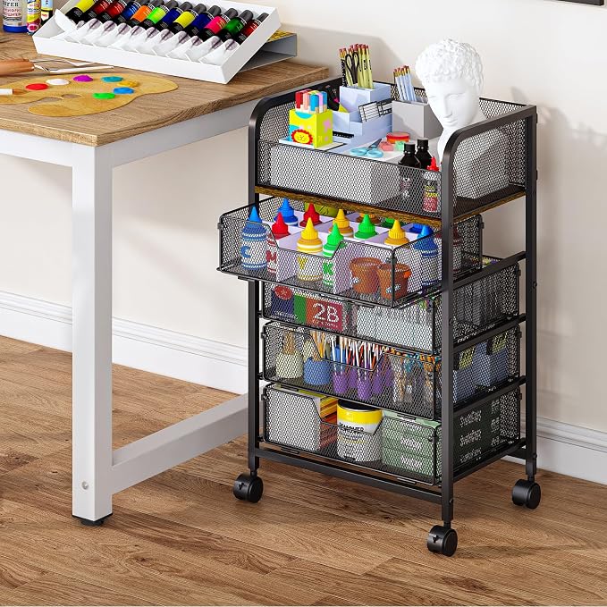 Yociyoga 5-Tier Craft Cart with Wheels-Rolling Storage Cart with Drawers,Rolling Utility Cart with DIY Divider,Art Supply Organizer Cart,Rolling Cart with Drawers,Craft Organizers and Storage,Black - Image 9