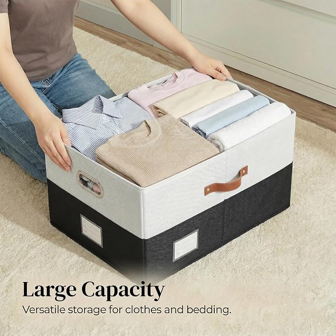 Storage Bins with Lids [3-Pack] Linen Fabric Foldable Storage Boxes Organizer Containers Baskets Cube with Cover for Bedroom Closet Office Grey&Black (23.4X15.9X11.4) - Image 4