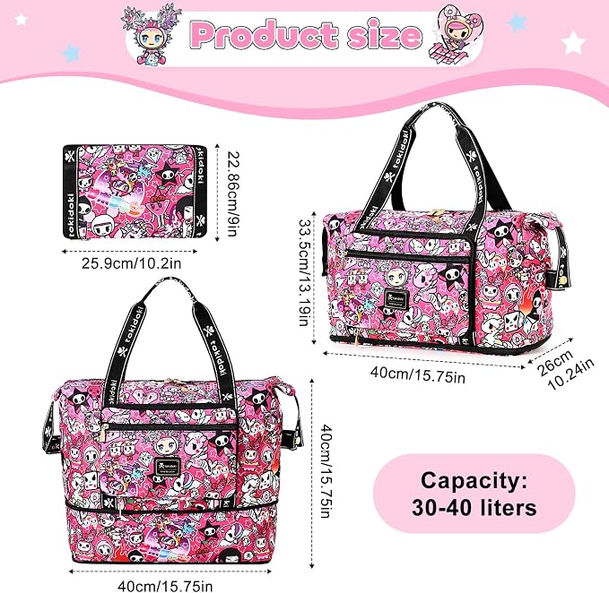 tokidoki Travel Duffle Bag, Weekender with Shoe Compartment Toiletry Bag | many compartments: laptop sleeve, wet-dry pocket, trolley sleeve. Includes toiletry bag. Carry-on. - Image 2
