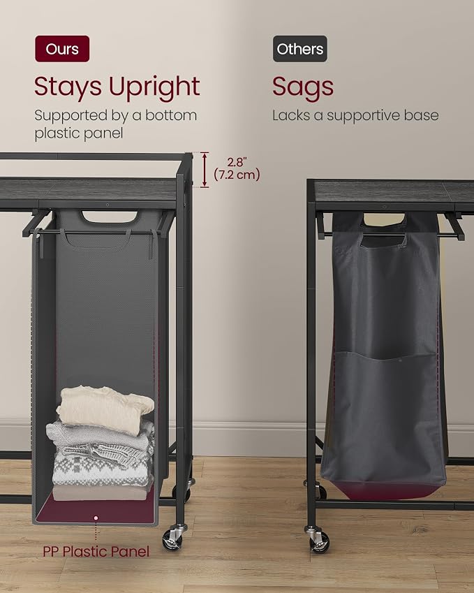 VASAGLE Laundry Sorter, 43.5 Gal. (165 L) Laundry Hamper Basket with 3 Compartments, Rolling Cart with Wheels, Shelf, Removable Bags, Pockets, Slate Gray and Charcoal Gray UBLH031G01 - Image 5
