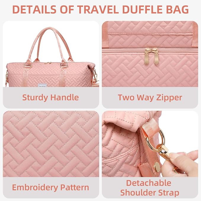 Duffle Bag for Travel, Weekender Bag with Shoe Compartment, Carry On Overnight Bag for Women with Toiletry Bag, Gym Bag with Wet Pocket, Hospital Bags for Labor and Delivery Beige - Image 6