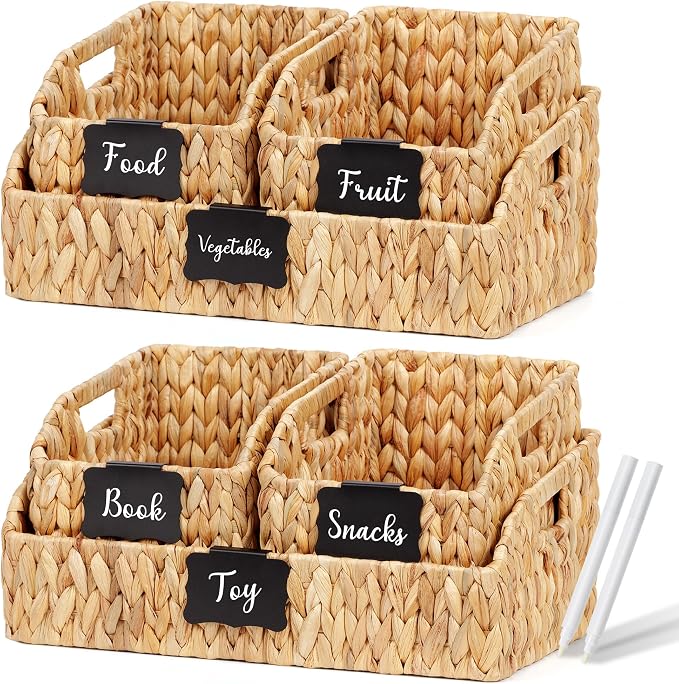 Wicker Baskets for Organizing, Pantry Baskets with Built-in Handles, Handwoven Labeled Wicker Storage Basket, Water Hyacinth Storage Bins for Shelves, 3 Pack, Natural - 2 Set by Unknown