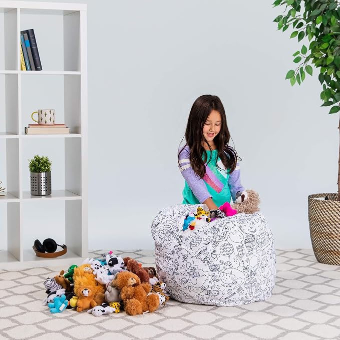 Posh Stuffable Kids Stuffed Animal Storage Bean Bag Chair Cover - Childrens Toy Organizer, Medium 27" - Fun Coloring Fabric - Image 7