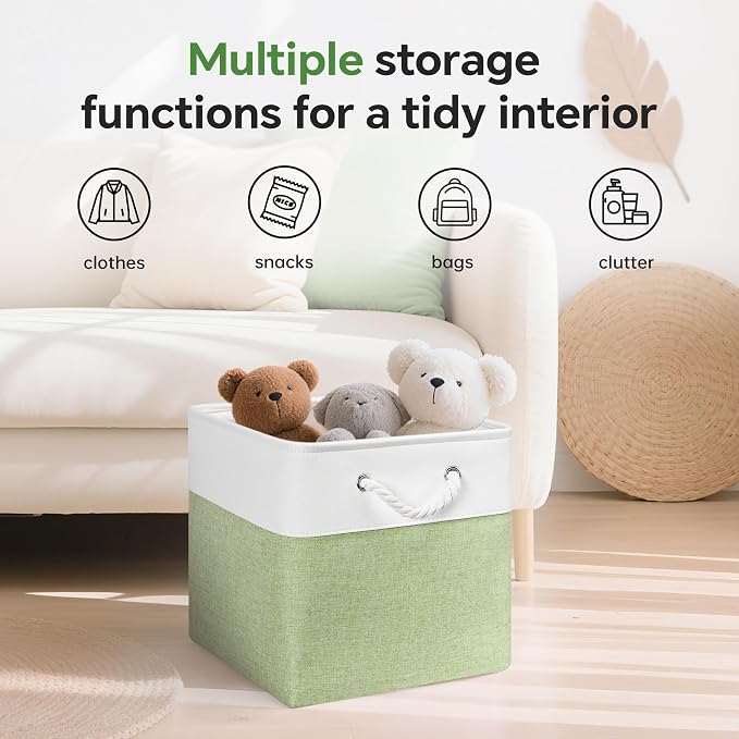 ECDYQXVU 13x13x13 Inch Storage Cube Bins Foldable Organizer Baskets 6 Pack | Soft Cotton Handles, Premium EVA Fabric, Hard Cardboard Bottom, Sturdy Metal Rim, Closet Shelf, Living Room, Bedroom, Laundry - Image 5