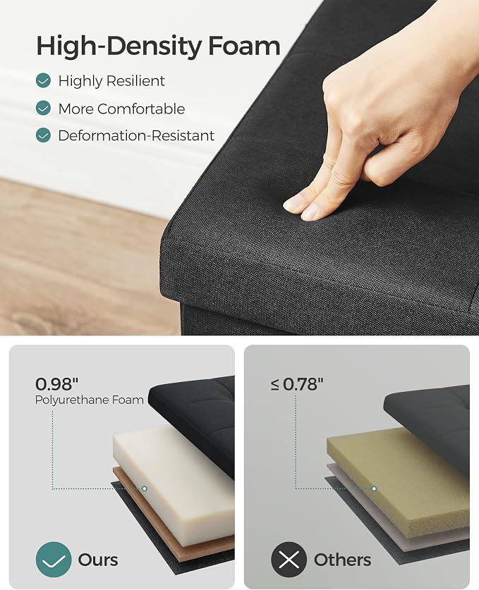 SONGMICS 43.3 Inches Folding Storage Ottoman Bench, Load 660 lb | Ottoman Foot Rest, Storage Chest, for Living Room, Entryway, Ink Black, MINOTA Collection ULSF077B01 - Image 5