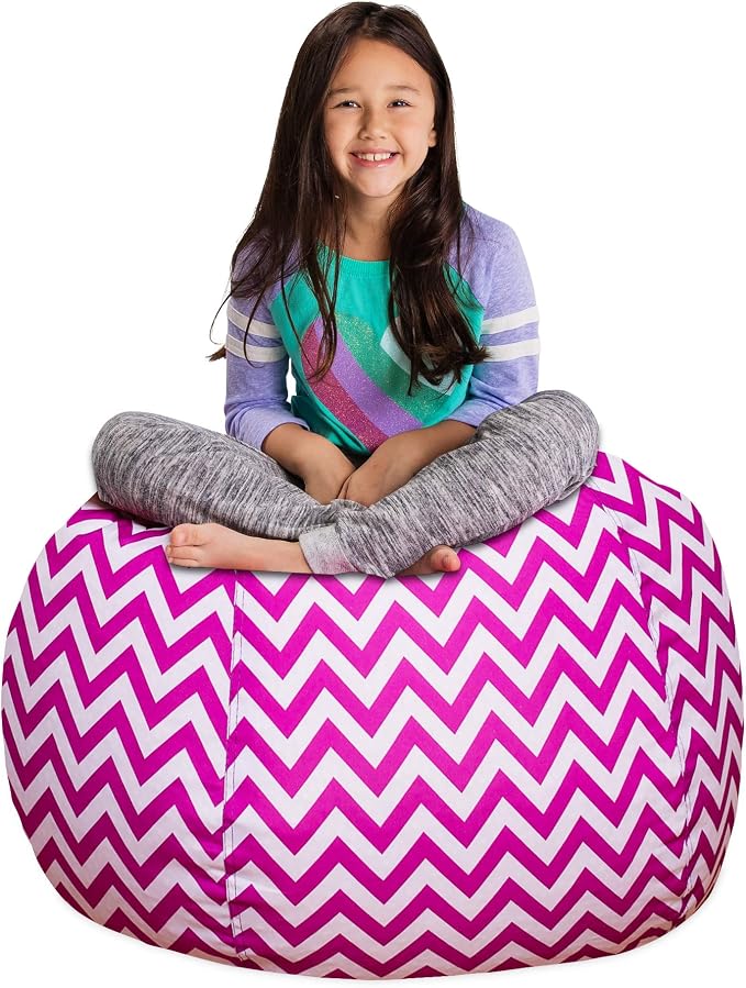 Posh Stuffable Kids Stuffed Animal Storage Bean Bag Chair Cover - Childrens Toy Organizer, Large 38" - Pattern Chevron Purple and White by PoshCreations