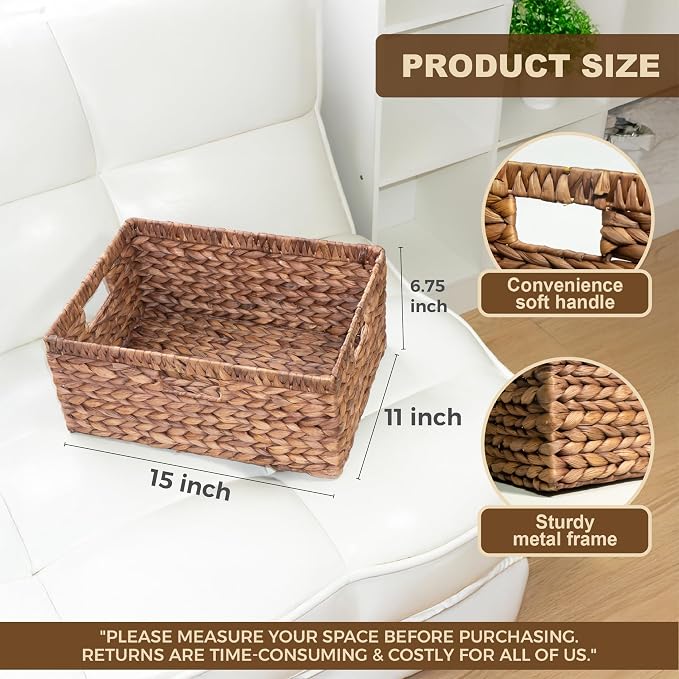 KOKODO Pack 1 COLORED Large Rectangular Water Hyacinth Wicker Storage Basket with Handles and Built-in Metal Frame with Chalkboard, Handwoven Perfect for Space-Saving Shelves and Room Organizing - Image 3