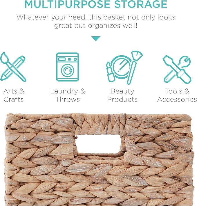 Best Choice Products 10.5x10.5in Pack of 5 Cube Storage Baskets, Water Hyacinth Multipurpose Collapsible Organizers, Handwoven Laundry Totes for Laundry, Living Room, Kids Room & Nursery - White - Image 5