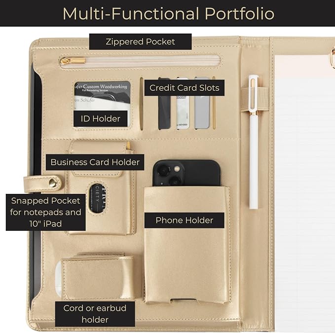 BLU MONACO | Peach Beige Vegan Leather Padfolio | Professional Portfolio Binder with Magnetic Closure and Gold Trim | 8.5 x 11 Business Organizer Case for Women - Image 2