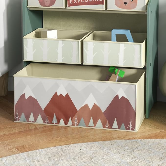 Qaba Toy Organizer with 6 Storage Bins for Bedroom, 25" x 12" x 26", Green | Kids Storage Unit, Kids Room - Image 2