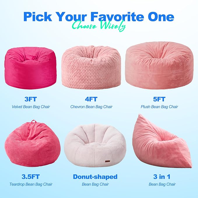 Hobestluk Adult Bean Bag Chair 3 in 1 Convertible Large Bean Bag Sofa | Plush Pink,Machine Washable,Removable Cover,Easy Convert And Install, Oversied Floor Bed,For Livingroom Bedroom - Image 8