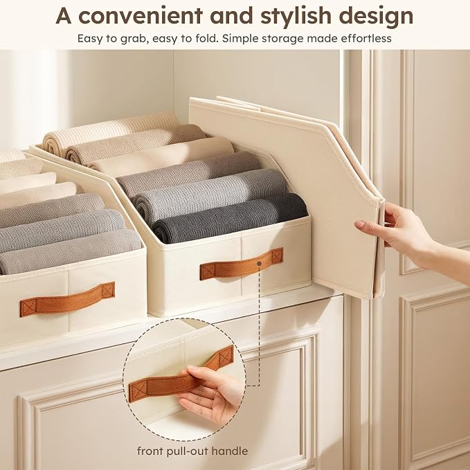 Fabric Storage Bins for Organizing - 6 Pack Large Trapezoid Collapsible Storage Bins with Front Handle, Closet Organizers and Storage for Bedroom, Home Shelves, Small Spaces, Beige - Image 6