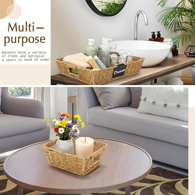 Marsui 9 Pcs Wicker Storage Baskets for Pantry Organization with Handle Labels Handwoven Multi-size Brown Small Organizer Baskets Storage Bins Container for Shelves Closet Toilet Christmas Holiday - Image 5