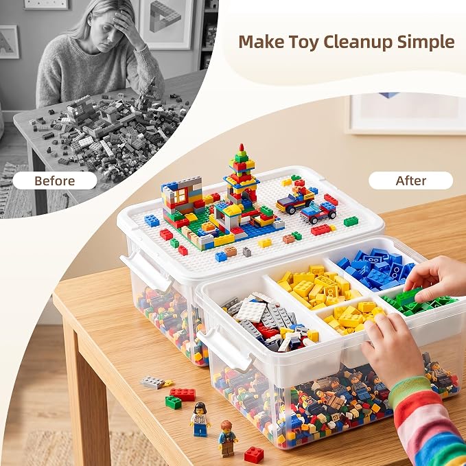 Citylife 17QT 2-Pack Toy Organizer Craft Storage Buildable Lid Movable Tray | Plastic Craft Organizers and Storage with Build-On Lid for Beads, Tools, Sewing Supplies, Deep Base, Secure Clasp, kids Toy - Image 6