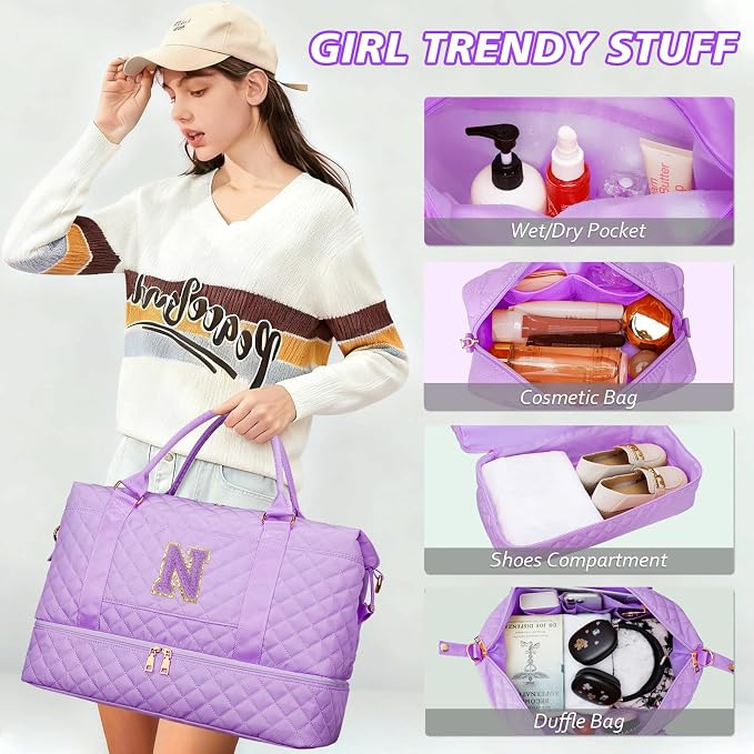 17 Year Old Girl Gift Weekender Duffle Bags Travel(Purple,N) | Girl Gifts-Travel Weekend Bags-Overnight Bags for Women with Shoe Compartment - Image 4