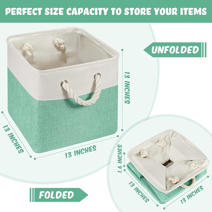 6 Pack 13x13 Inch Macaron Cube Storage Bins Square Fabric Cube Baskets | Pastel Foldable Organizer with Sturdy Handles, Home Closet Bin for Shelves, Durable Cube Baskets Bulk for Home Storage - Image 2