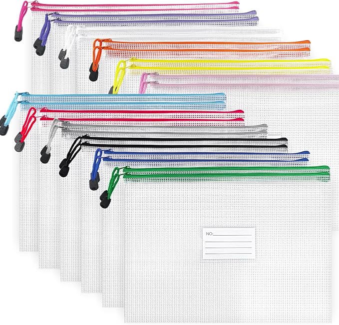 BOPART 24pcs Mesh Zipper Pouch Puzzle Bags 13.4x9.4 Inches A4 Plastic Zip File Bag with Label Pocket for Office Supplies, Board Game Storage Bags for Organizing by BOPART-ENJOYYOURLIFEALWAYSBYYOURSIDE
