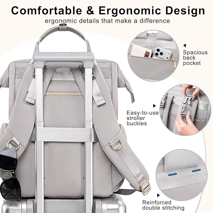 Diaper Bag Backpack Travel Diaper Backpack, Large Baby Diaper Bag with Changing Pad Baby Bag for Boys Girls, Insulated Pockets, Waterproof Baby Backpack for Mom & Maternity (Gray) - Image 8
