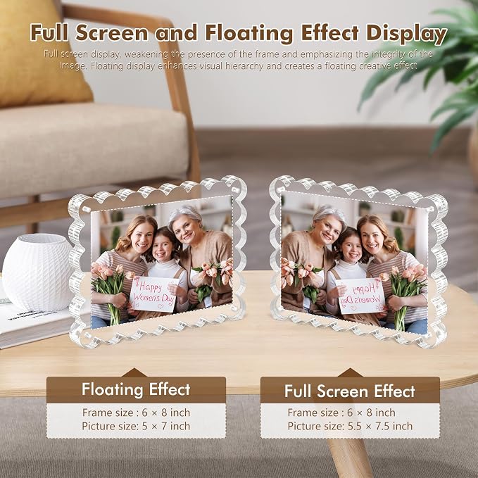 Chivalral 5x7 Magnetic Acrylic Frames 3 Pack,10+10mm Desktop Displays | Patented scalloped edge design,double-sided view,vertical/horizontal display,for home,office,exhibition Holiday Gift Set - Image 7