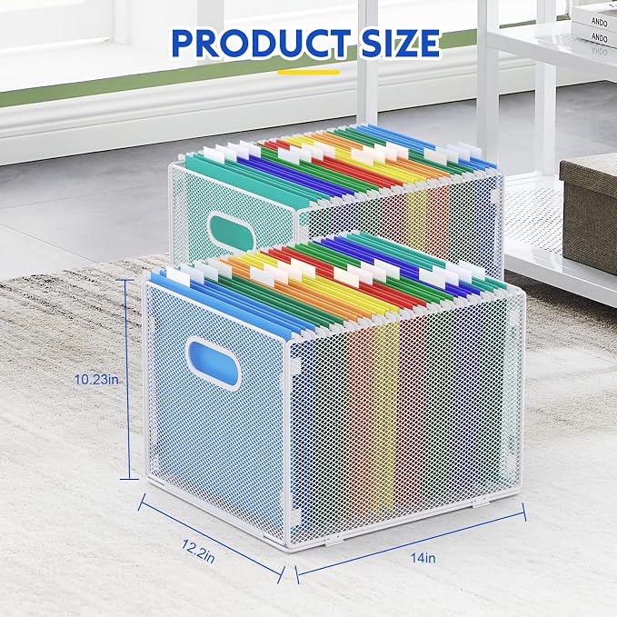 samstar 2 Pack Hanging File Organizer, Mesh File Folder Box Filing Box Cabinet Organizer Storage Boxes, Letter Size,White - Image 3