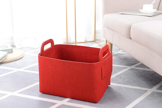 Minoisome Storage Basket Felt Storage Bin Collapsible& Convenient Box Organizer with Carry Handles for Office Bedroom Closet Babies Nursery Toys Laundry (Red, 15.7inch（L）×11inch（W）×10inch（H）) - Image 3