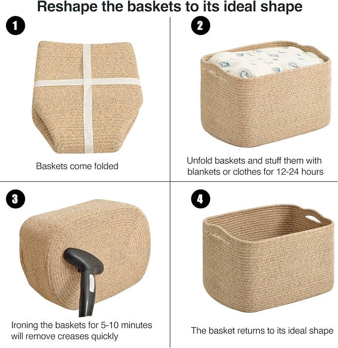 ICERZCZ Large Storage Baskets for Organizing Shelves, Woven Cotton Rope Bins for Baby Nursery Organization, Book Toy Towel Organizer, 17"x13"x9.5", 3 Packs, Brown - Image 7