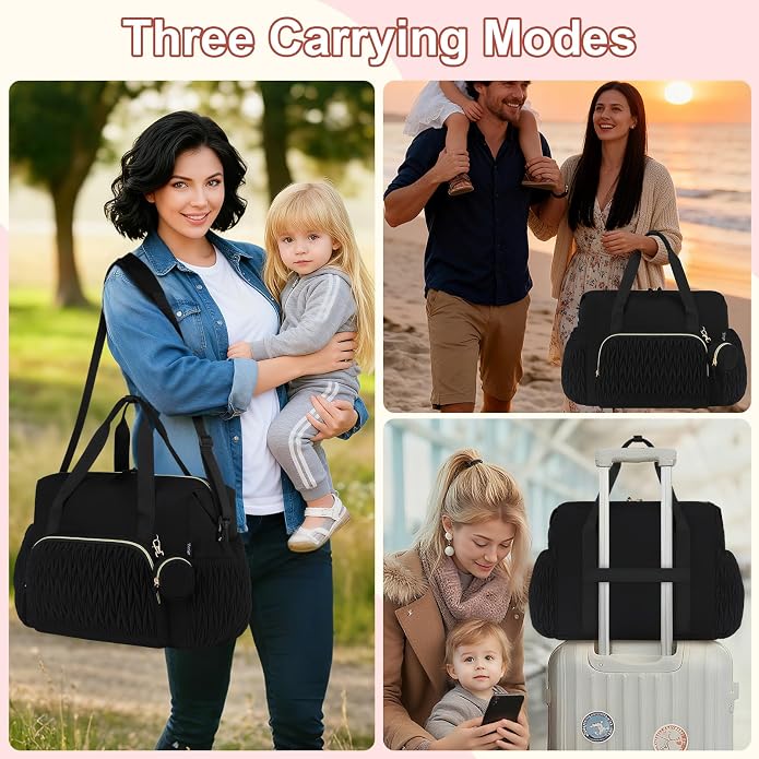 Diaper Tote Bag for Baby 6PCS, Large Mom Hospital Bags with Changing Pad | Mommy Bags for Labor and Delivery, Baby Shower Girl Boy Gift, Mama Bag with Pacifier Case Storage Bag and Shoulder Strap - Image 2