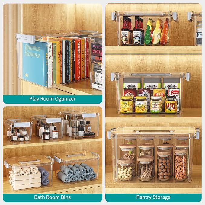 Plastic Storage Bins with Lids Stackable organization and Storage Containers for Organizing Snacks, Crafts, Tools Clear Storage Box with Latching handle(Clear, 2PCS-4.5QT 2PCS-8.5QT) - Image 6