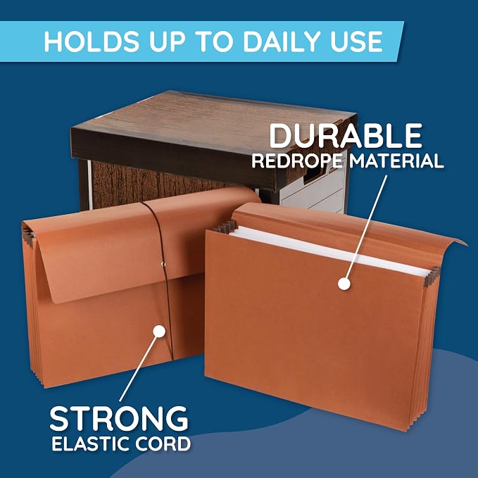 Blue Summit Supplies 10 Redrope Expanding File Wallets, Letter, 5.25" Brown | 5.25 in expansion, elastic string closure, for documents, receipts, and travel filing - Image 4