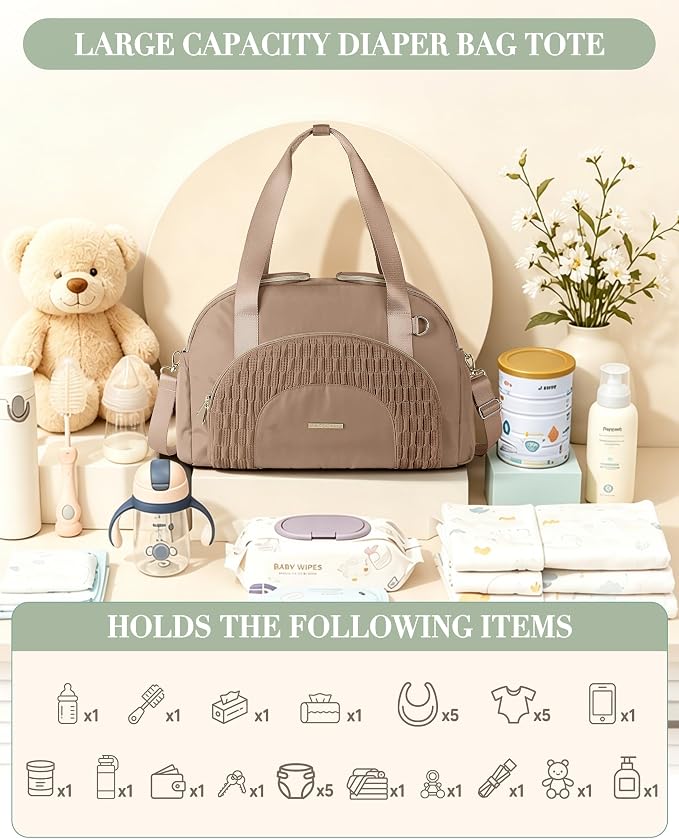 Marscamd Diaper Bag Tote with Changing Pad, Dual Inner Compartments | Large Crossbody Diaper Bags for Travel with Insulted Bottle Pockets, Luggage sleeve, Mommy Bag for Hospital - Image 4