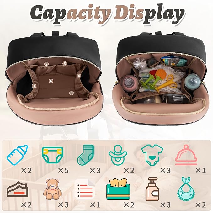 Diaper Bag Backpack, 27L Travel Quilted Baby Bags Unisex | with Changing Pad, Pacifier Bag, Stroller Straps Parents Essentials for Outdoor Trip Hospital & Daily Work, Black - Image 4
