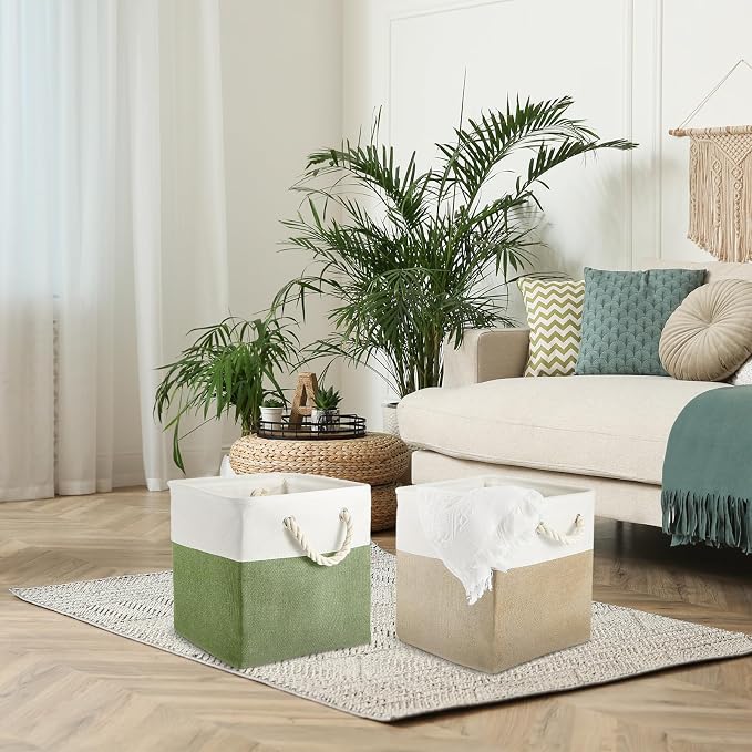 6 Pack 13 x 13 Inch Cube Storage Bins Fabric Square Cube Baskets, Morandi | Colorful Foldable Organizer with Sturdy Handles, Home Closet Bin for Shelves, Durable Cube Baskets Bulk for Home Storage - Image 6