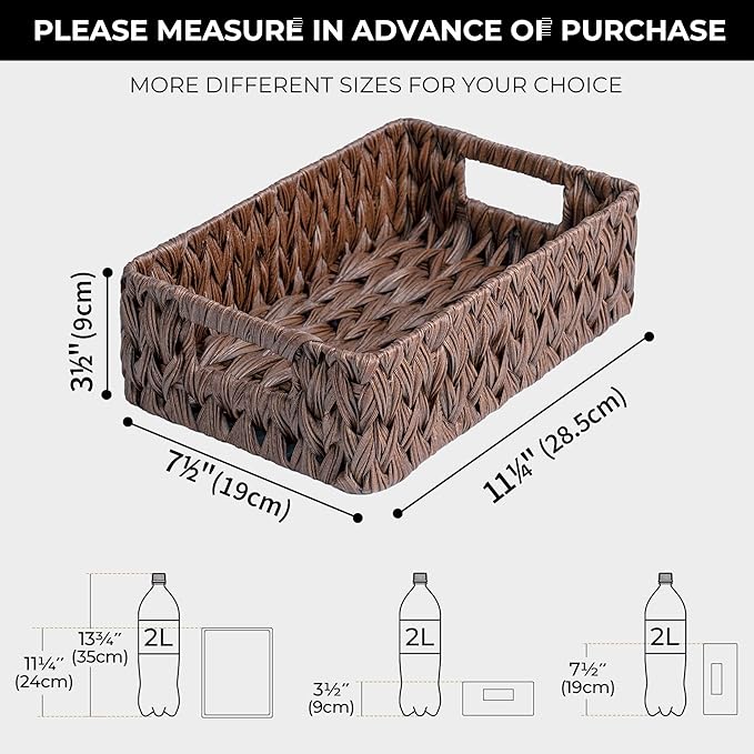 GRANNY SAYS Wicker Baskets with Handles,Small Woven Basket for Storage, Waterproof Storage Basket Organizer,Decorative Storage Boxes for Organing Pantry,Brown Basket,2-Pack,11 1/4''L x 7 1/2''W x 3 1/2''H | Waterproof Dark Brown Wicker Baskets, Small W... - Image 4