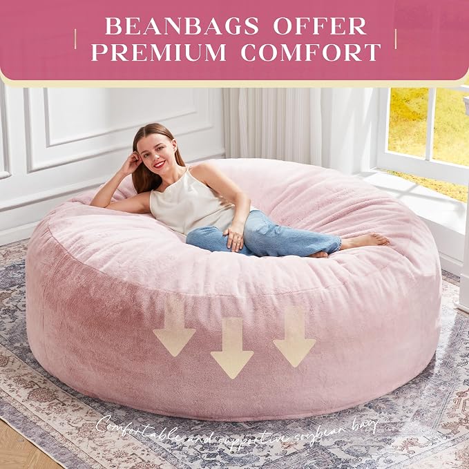 Hobestluk Bean Bag Chair for Adult Giant Beanbag with Filler Pink 6FT | Breathable Material Removable Machine Washable Cover Memory Foam Living Room Bedroom Reading Gaming Oversized Large Big - Image 6