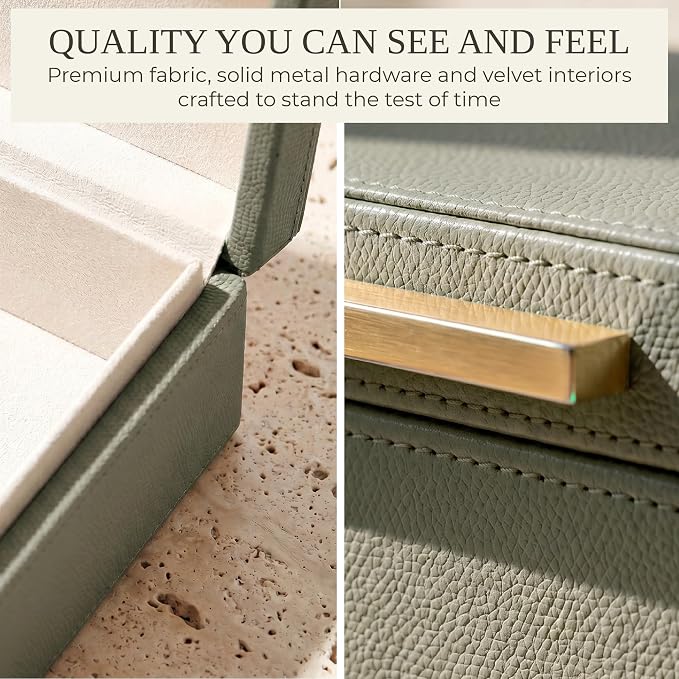 Decorative Storage Boxes with Lids - Set of 2 PU Leather Organizer Bins | Beautiful Bins for Your Bookshelf Home Decor - Safely Store Photos, Documents and Memory Box Keepsakes in Style - Image 4