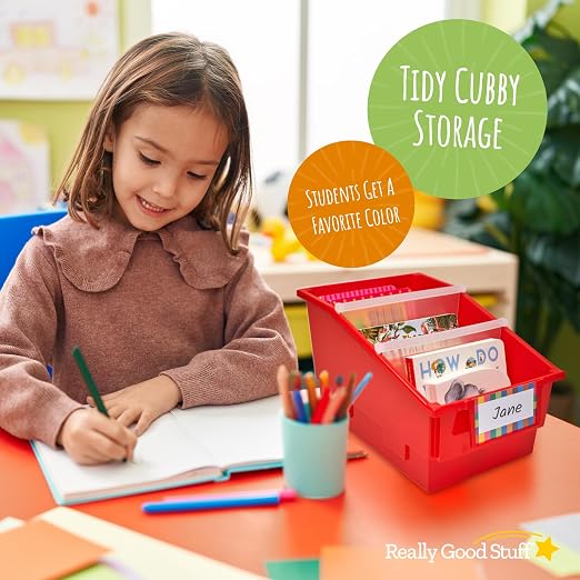 Really Good Stuff Rainbow Chapter Book Classroom Library Bins with Dividers | 8.75" x 13.5" x 7.75", 4-Pack, Large Plastic Bin Organizers for Book Organization, Documents, Files, Magazines - Image 2