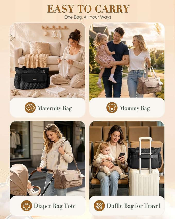 Marscamd Diaper Bag Tote with Changing Pad, Large Crossbody Baby Bag | with Insulted Bottle Pockets, Luggage sleeve, Lightweight, for Travel & Labor Delivery - Image 6
