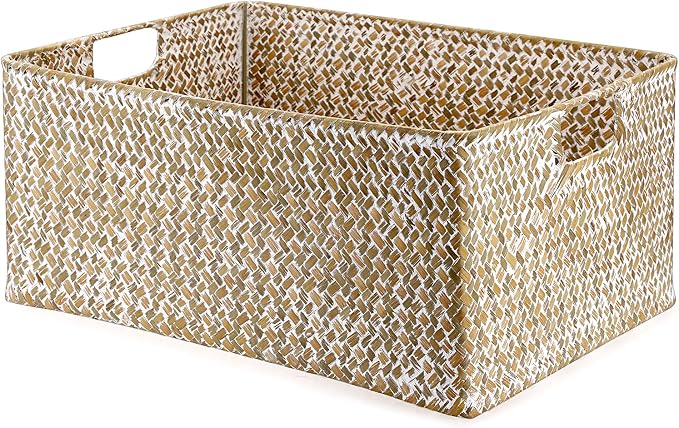 Hipiwe Wicker Storage Basket Bin X-Large Rectangular Opened Baskets Box | Handwoven Seagrass Basket Box with Handle for Shelf Organizing Closet Bathroom, 15.7" L x 11.8" W x 7.5" H - Image 9