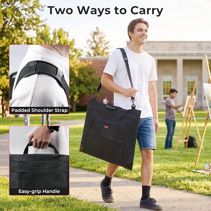 Nicpro Light Weight Art Portfolio Bag, 20" x 26" Art Canvas Portfolio Case | with Detachable Shoulder Strap, Leather Corners, Carrying Storage Case for Artwork, Poster, Sketching, and Drawing, Black - Image 6