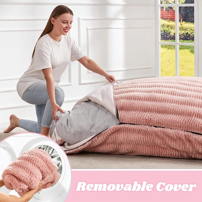 Hobestluk Adult Bean Bag Chair 3 in 1 Convertible Large Bean Bag Sofa | Ripple Pink,Machine Washable,Removable Cover,Easy Convert And Install, Oversied Floor Bed,For Livingroom Bedroom - Image 8