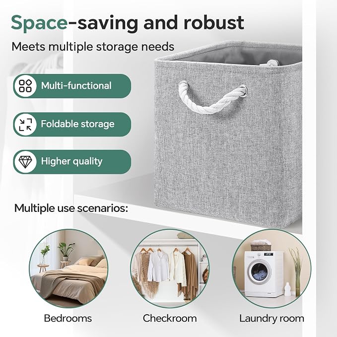 ECDYQXVU 13x13x13 Inch Storage Cube Bins Foldable Organizer Baskets 6 Pack | Soft Cotton Handles, Premium EVA Fabric, Hard Cardboard Bottom, Sturdy Metal Rim, Closet Shelf, Living Room, Bedroom, Laundry - Image 6