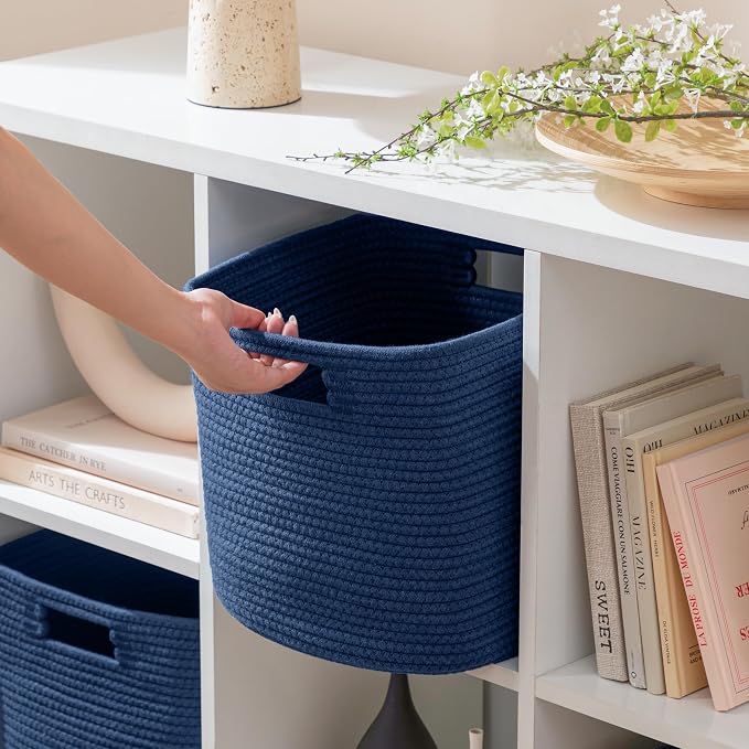 UBBCARE Set of 4 Storage Bins - 13 X 13 X 13 In, Cotton Rope Bins for Shelves, Toys, Books, Cube Storage with Handles, Woven Basket for Organizing, Navy Blue - Image 4