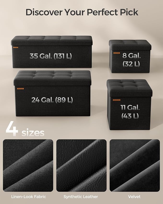 SONGMICS 43.3 Inches Folding Storage Ottoman Bench, Load 660 lb | Ottoman Foot Rest, Storage Chest, for Living Room, Entryway, Ink Black, MINOTA Collection ULSF077B01 - Image 6
